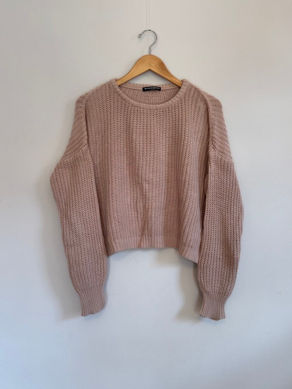 Brandy Melville Women's Sweater One Size | Cropped Knit  Crewneck Pink Rose